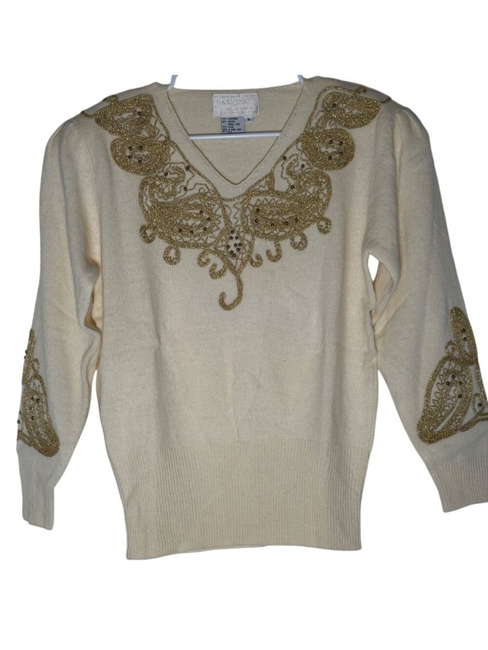 Maurada Collections Vintage Lambswool Angora Sweater Ivory Gold Size M